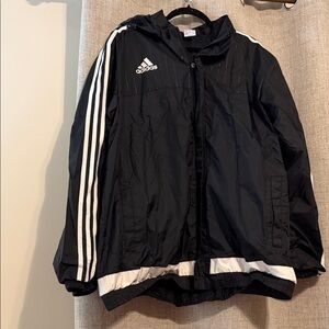 adidas Unisex Black Detachable Hood Track Jacket with White Stripes